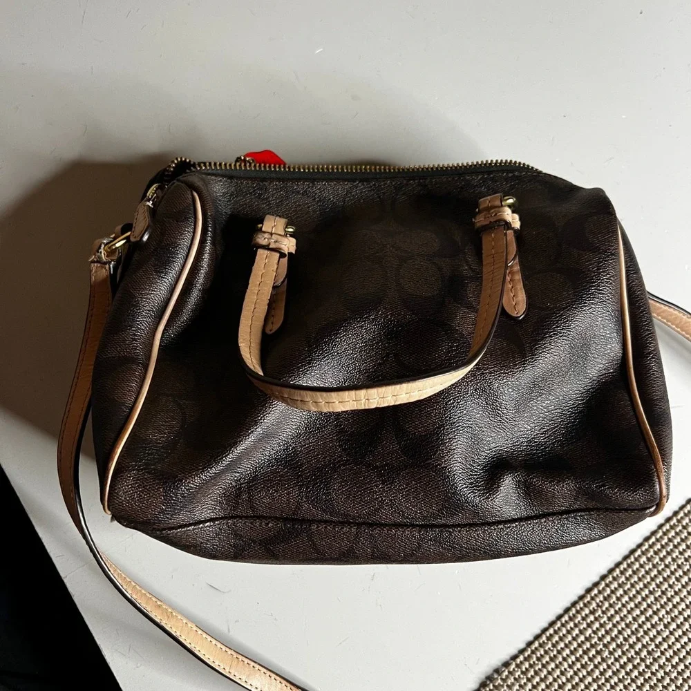 Coach Signature Satchel and Card Case Set Brown Tan Crossbody Bag F58312